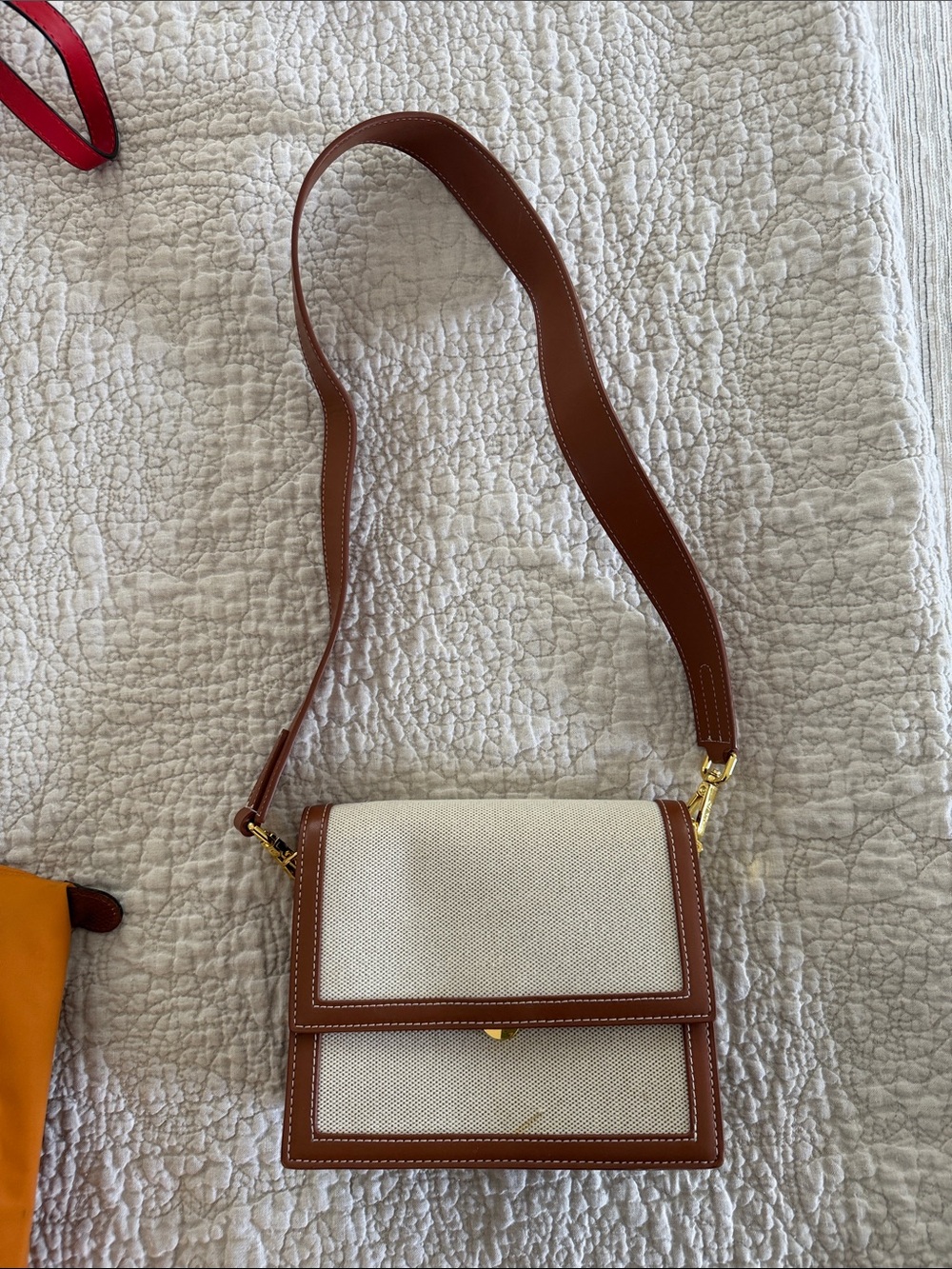 JW PEI Cream Canvas Shoulder Bag with Brown Trim